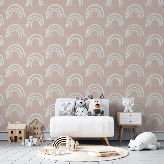 Papel pintado infantil con motivos | Unicornios y arcoíris delicados