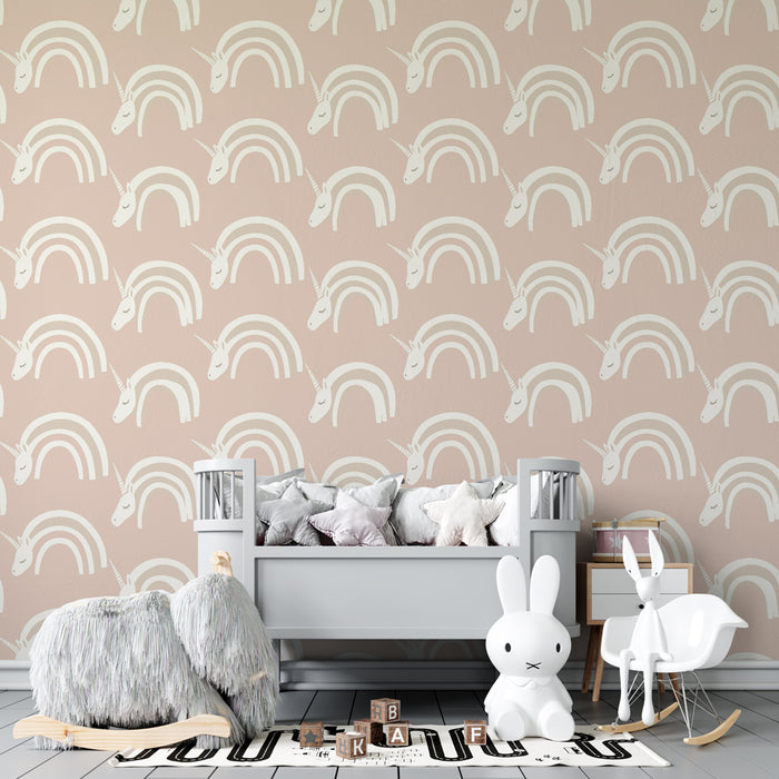 Papel pintado infantil con motivos | Unicornios y arcoíris delicados