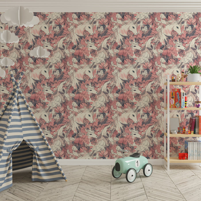 Papel pintado infantil con motivos | Unicornios y flores suaves