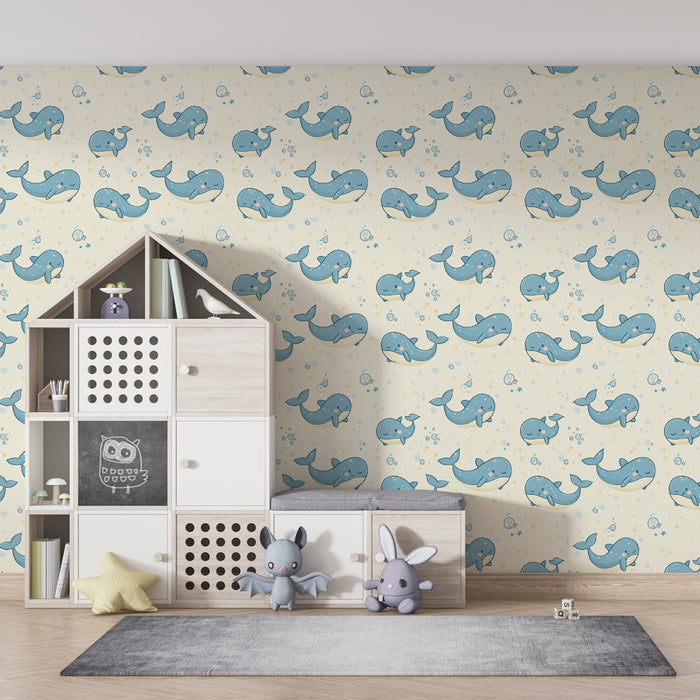 Kids room wallpaper with patterns | Cute whales in the ocean
