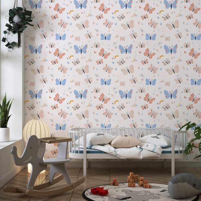 Kids room wallpaper with patterns | Colorful butterflies on a soft background