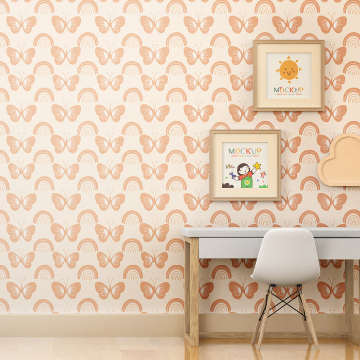 Kinderkamer behang met motieven | Delicate vlinders en zachte regenbogen