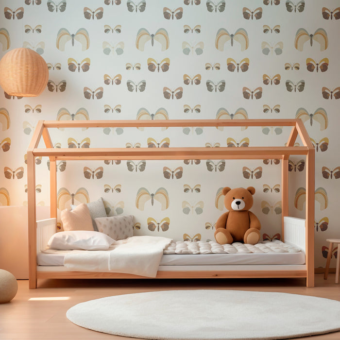 Papier peint chambre enfant à motifs | Papillons délicats sur fond clair