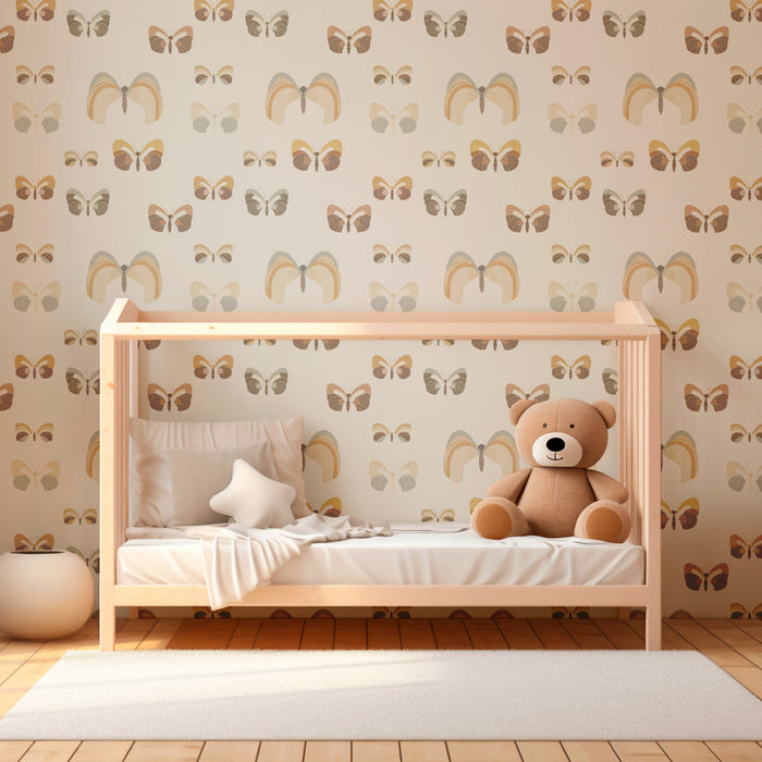 Papier peint chambre enfant à motifs | Papillons délicats sur fond clair