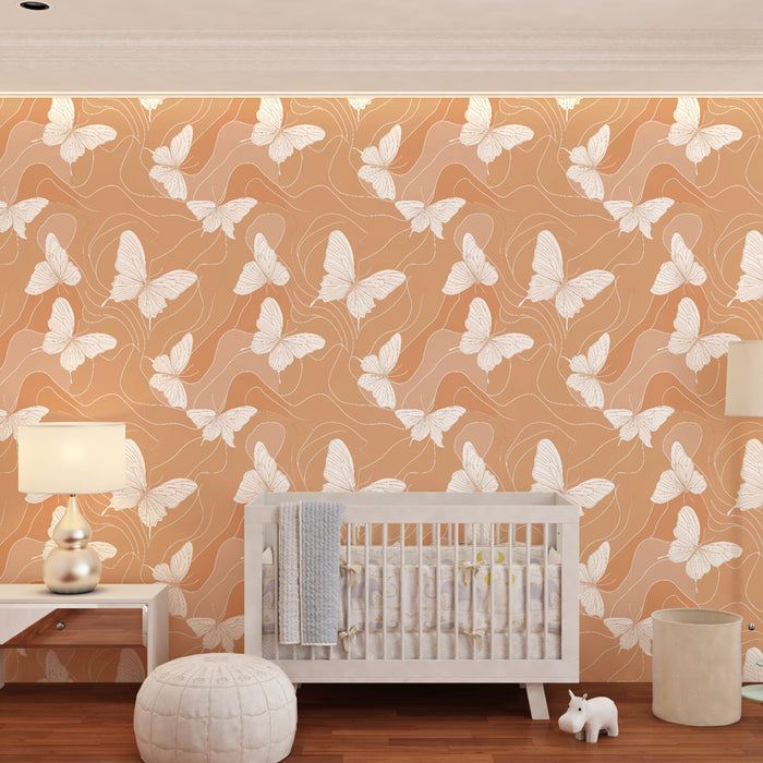 Papier peint chambre enfant à motifs | Papillons délicats sur fond doux