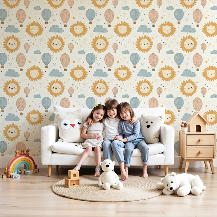 Kinderkamer behang met patronen | Zonnig en luchtig met ballonnen en wolken