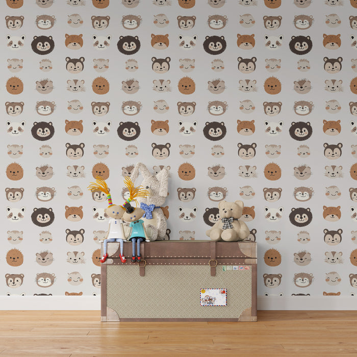 Kids room wallpaper with patterns | Adorable pastel colored animal heads