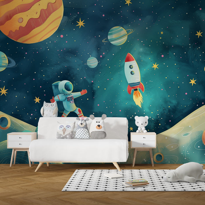 Tapety dla dzieci | Eksploracja kosmosu z kolorowymi rakietami i planetami