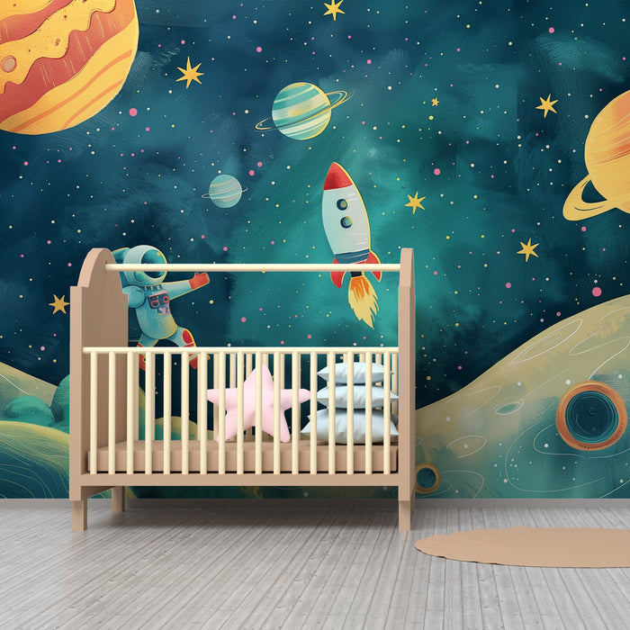 Tapety dla dzieci | Eksploracja kosmosu z kolorowymi rakietami i planetami
