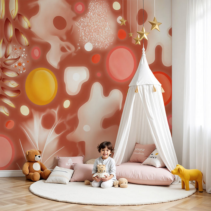 Χαρτί τοίχου παιδικού δωματίου | Κόκκινο και χρυσό αφηρημένο