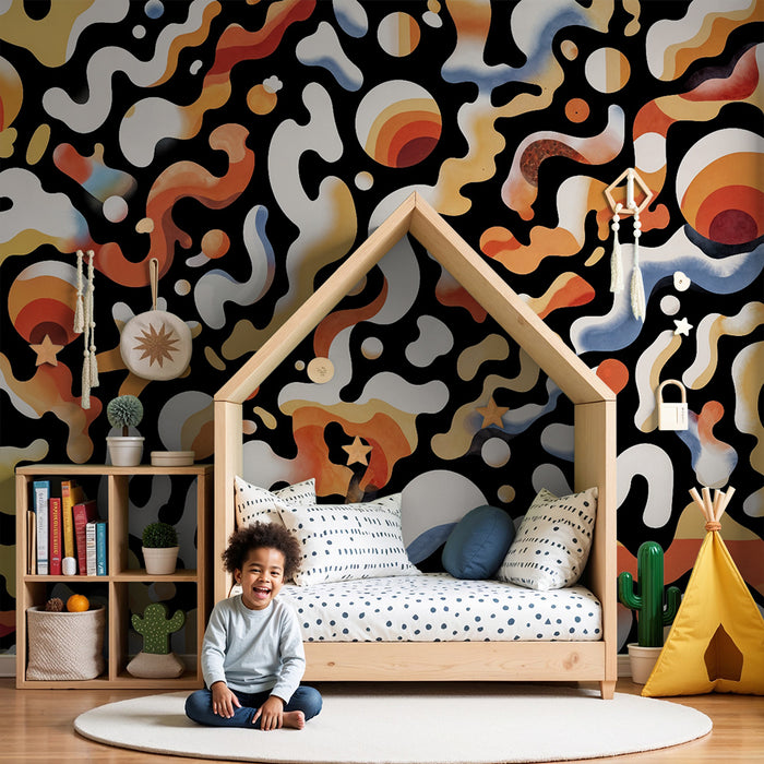 Papel de parede criança | Abstração retro e formas orgânicas