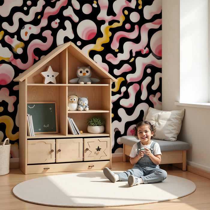 Lastenhuoneen tapetti | Orgaaniset ruusunpunaiset ja keltaiset kuviot