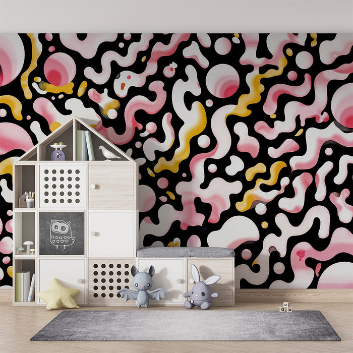 Lastenhuoneen tapetti | Orgaaniset ruusunpunaiset ja keltaiset kuviot