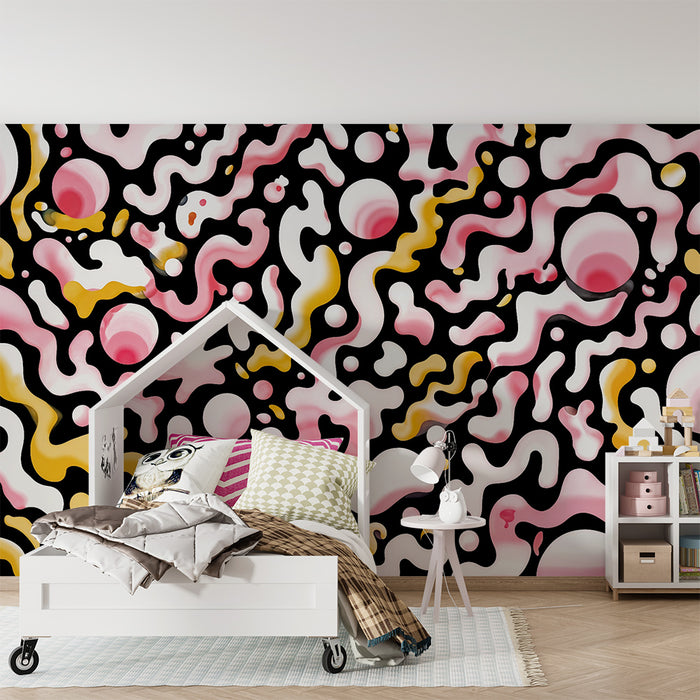 Lastenhuoneen tapetti | Orgaaniset ruusunpunaiset ja keltaiset kuviot