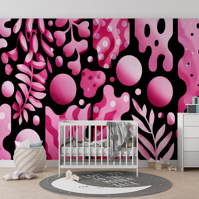Lastenhuoneen tapetti | Vaaleanpunaiset ja abstraktit muodot