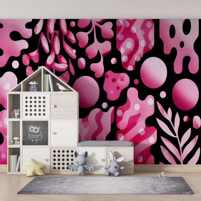 Lastenhuoneen tapetti | Vaaleanpunaiset ja abstraktit muodot