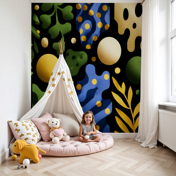 Kinderkamer behang | Kleurrijke geometrische vormen groen en geel