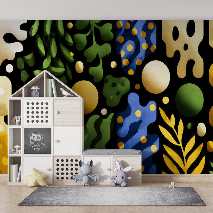 Kinderkamer behang | Kleurrijke geometrische vormen groen en geel