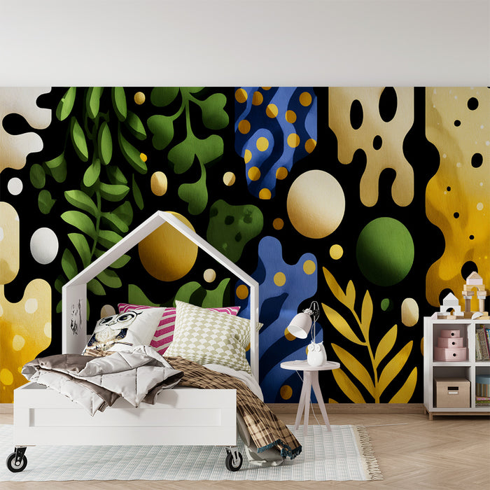 Kinderkamer behang | Kleurrijke geometrische vormen groen en geel