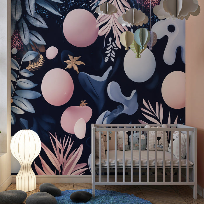 Carta da parati bambini | Foglie astratte e forme geometriche