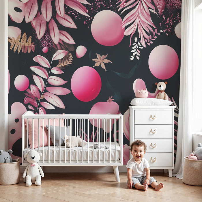Lastenhuoneen tapetti | Orgaaniset muodot ja vaaleanpunaiset pallot