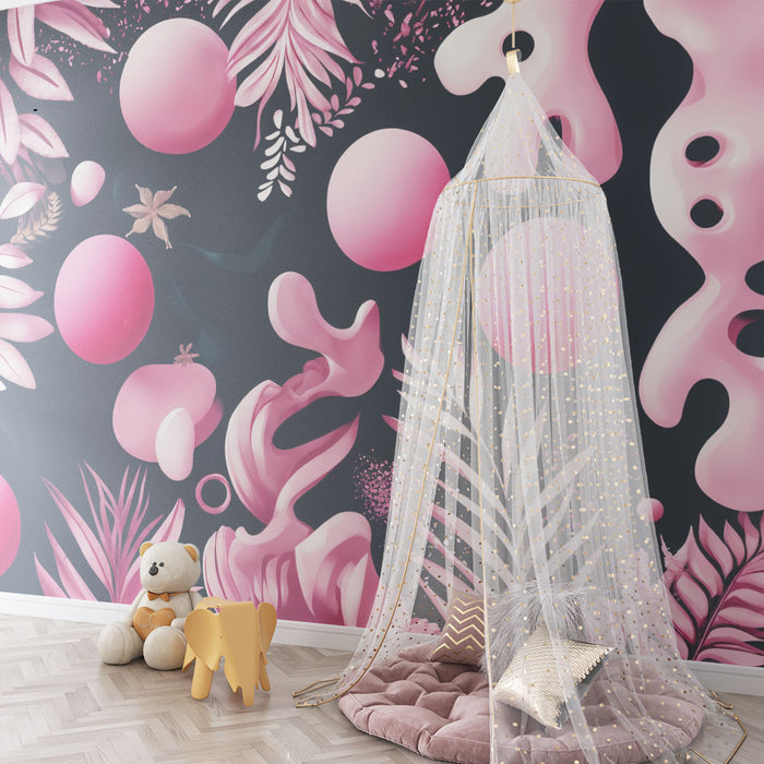 Lastenhuoneen tapetti | Orgaaniset muodot ja vaaleanpunaiset pallot