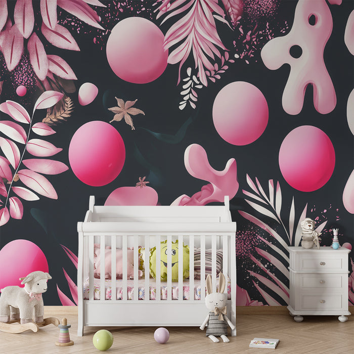 Lastenhuoneen tapetti | Orgaaniset muodot ja vaaleanpunaiset pallot