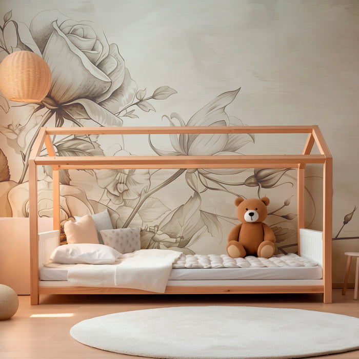 Barntapet | Vintage rosor och elegant sepiafjäril