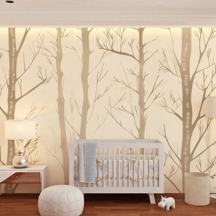 Babyzimmer Tapete | Minimalistischer Wald mit schlanken Bäumen