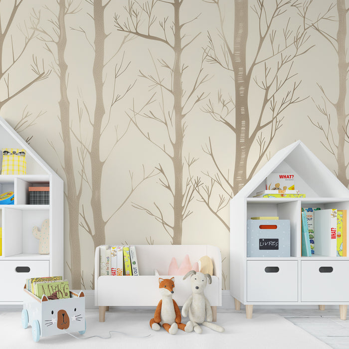 Babyzimmer Tapete | Minimalistischer Wald mit schlanken Bäumen
