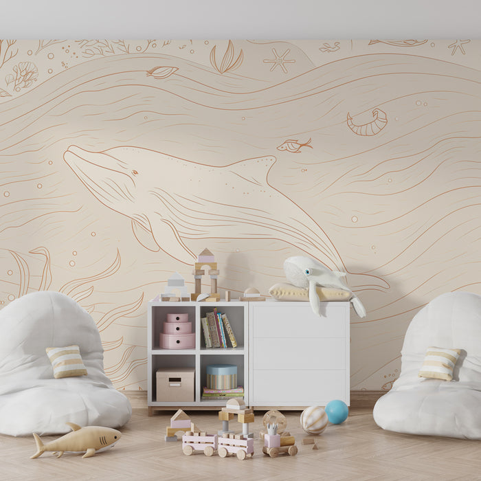 Kids room wallpaper | Dreamy ocean with whale and delicate corals
