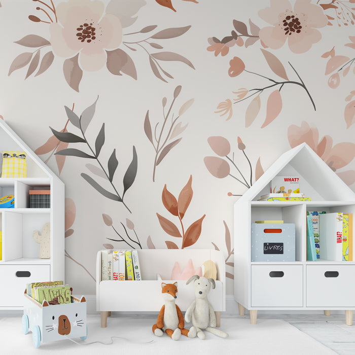 Babykamer behang | Pastelkleurige bloemen en moderne elegantie