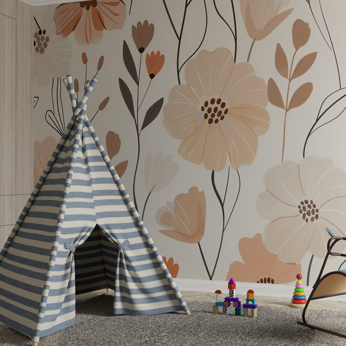 Kinderkamer behang | Pastelkleurige bloemen en moderne elegantie