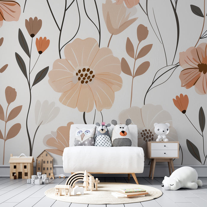 Kinderkamer behang | Pastelkleurige bloemen en moderne elegantie