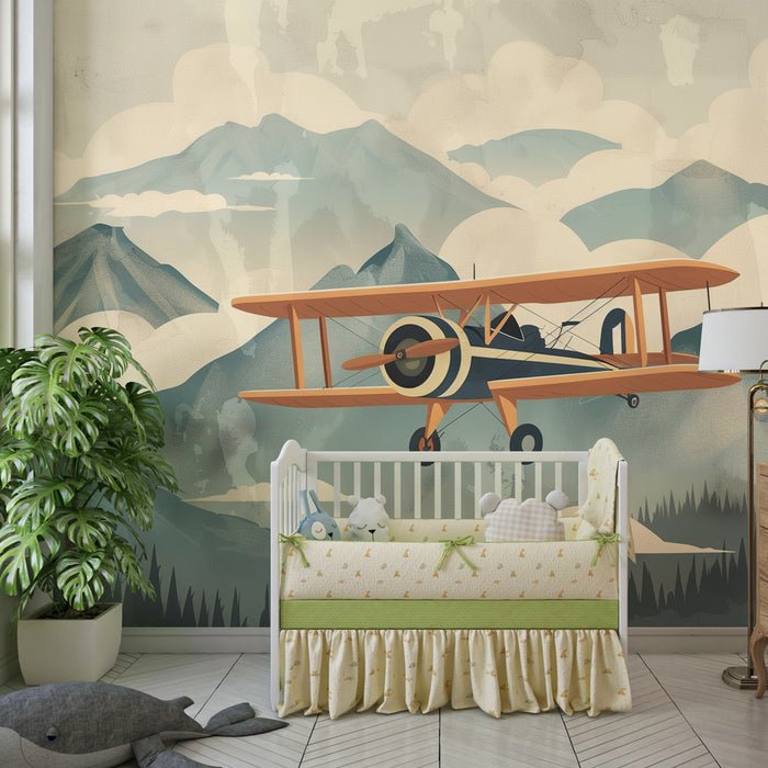 Papel pintado infantil | Aventuras aéreas sobre montañas brumosas