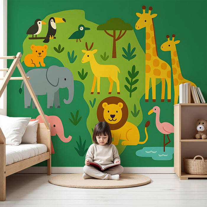 Kinderzimmer Tapete | Fröhliche afrikanische Tiere