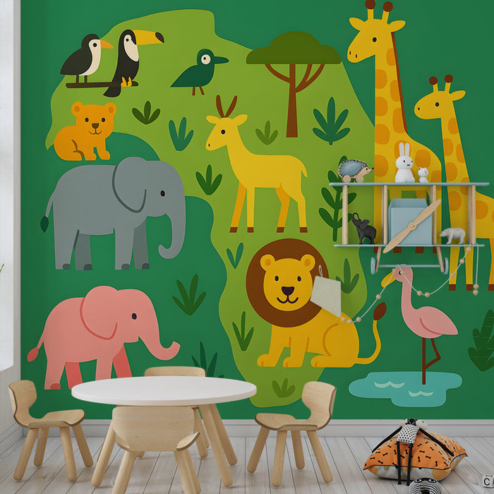 Kinderzimmer Tapete | Fröhliche afrikanische Tiere