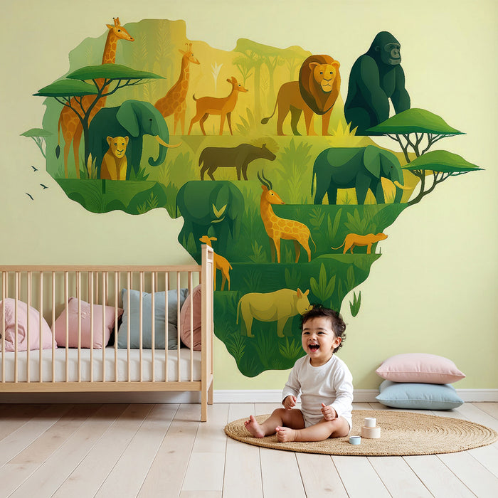 Kinderzimmer Tapete | Tiere der afrikanischen Savanne
