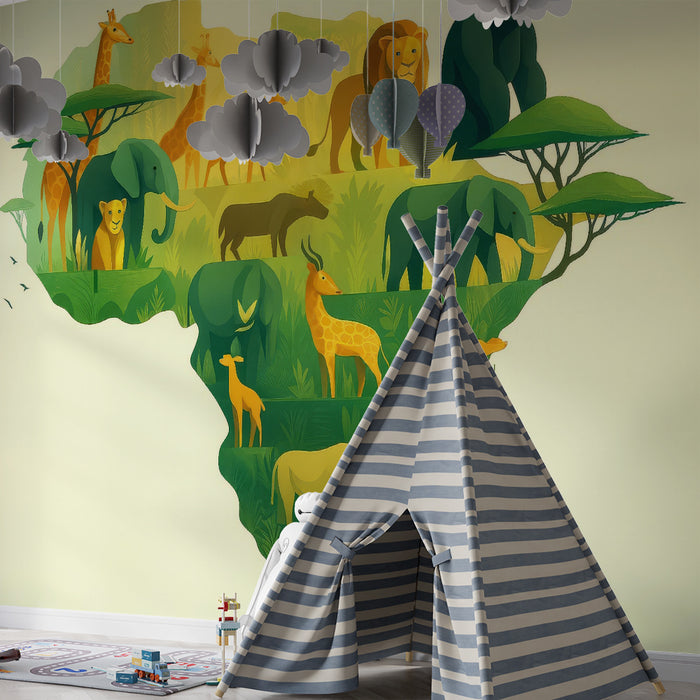 Kinderzimmer Tapete | Tiere der afrikanischen Savanne