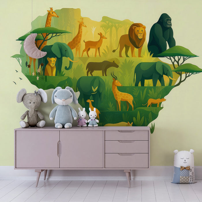 Kinderzimmer Tapete | Tiere der afrikanischen Savanne