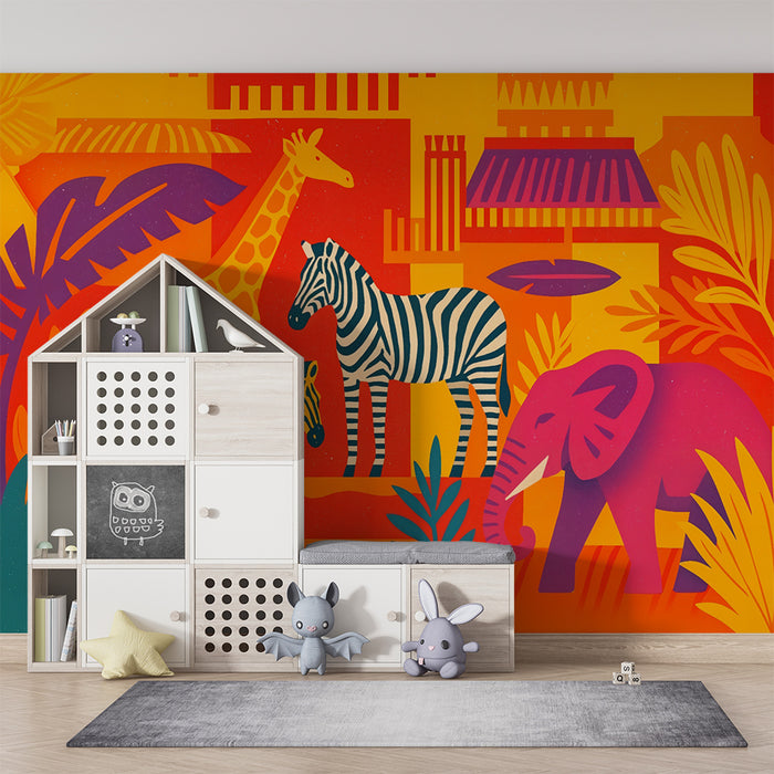 Papier de parede dječja soba | Živahni egzotični safari