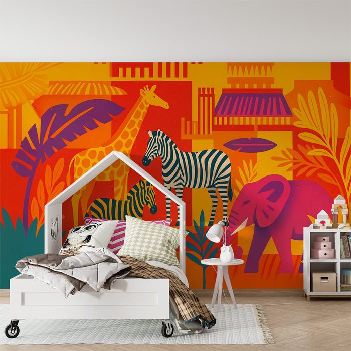 Papier de parede dječja soba | Živahni egzotični safari