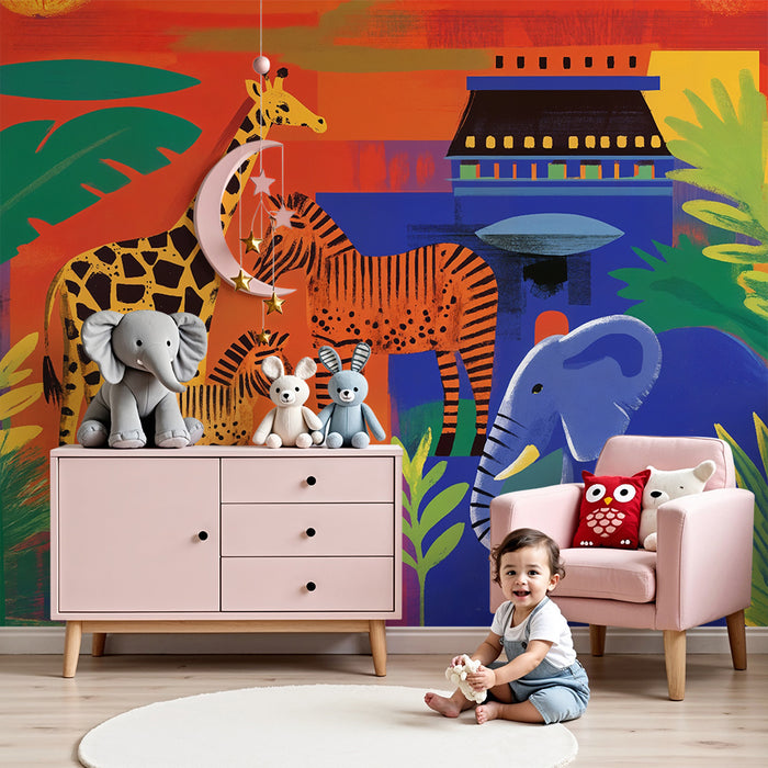 Papier peint chambre enfant | Safari exotique coloré