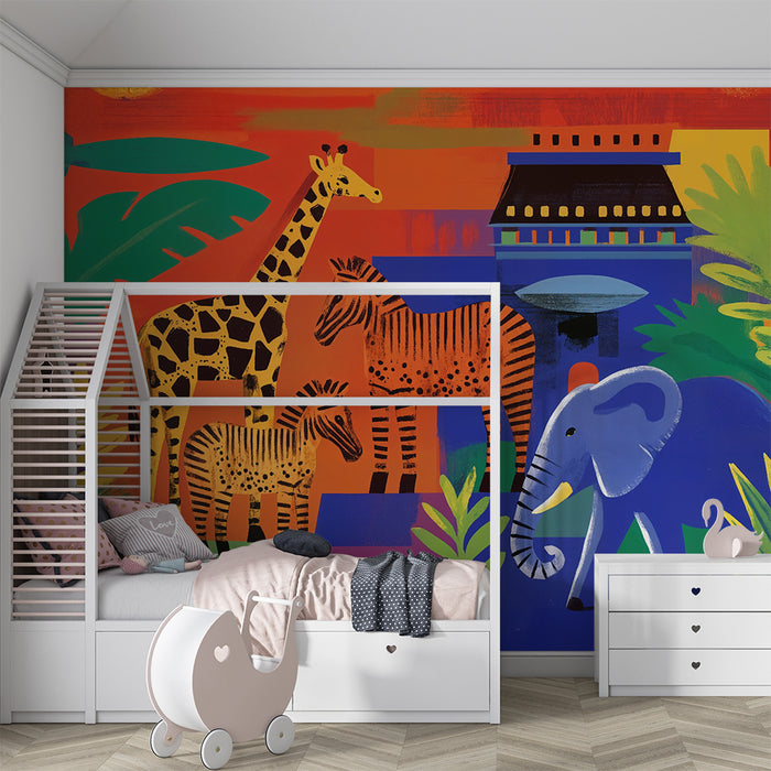 Papier peint chambre enfant | Safari exotique coloré