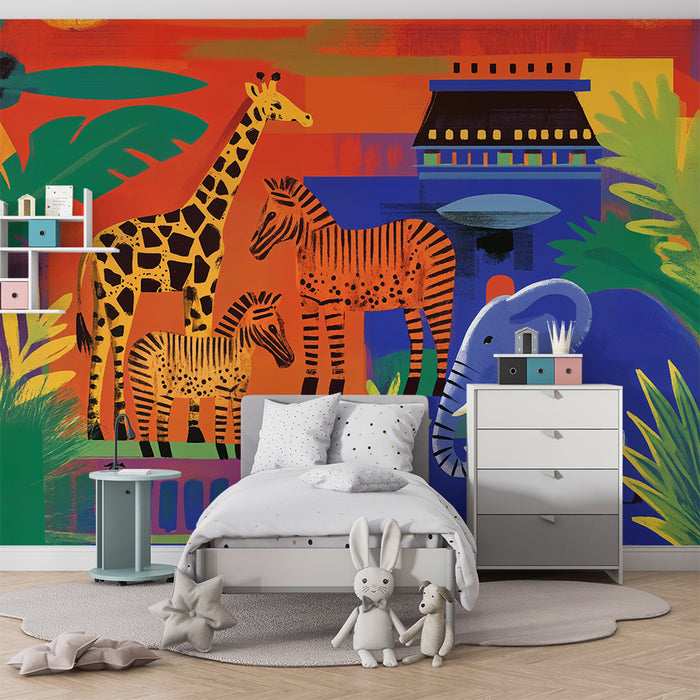 Papier peint chambre enfant | Safari exotique coloré