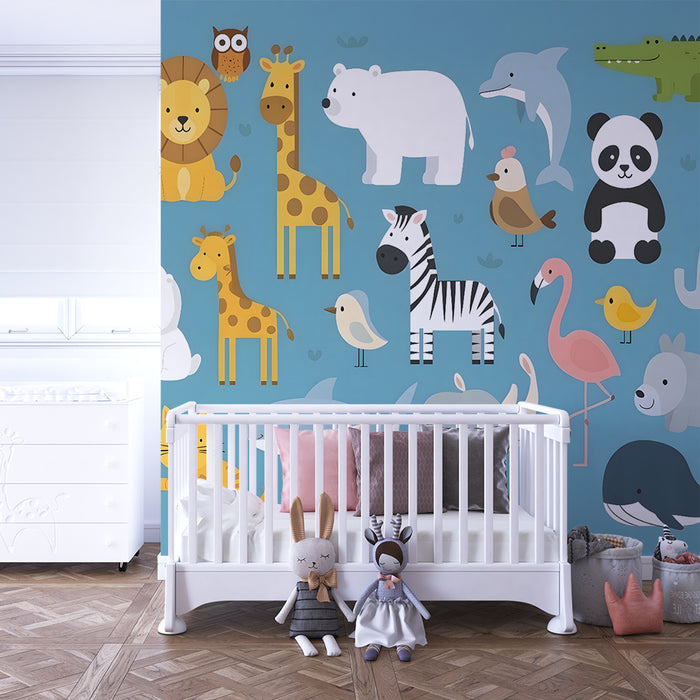 Papier peint chambre enfant | Animaux joyeux et colorés