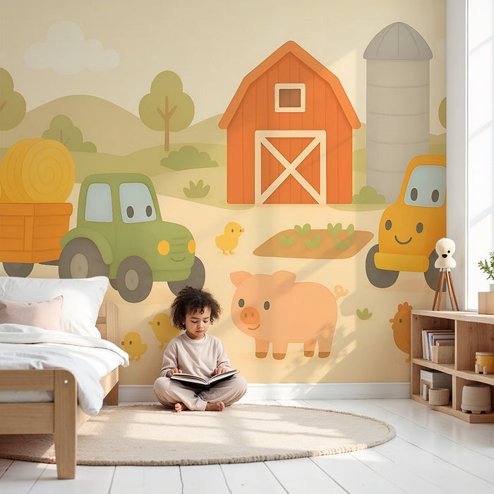 Papier peint chambre enfant | Ferme joyeuse et animaux mignons