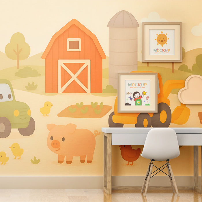 Papier peint chambre enfant | Ferme joyeuse et animaux mignons