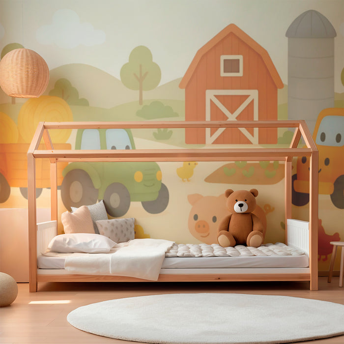 Papier peint chambre enfant | Ferme joyeuse et animaux mignons