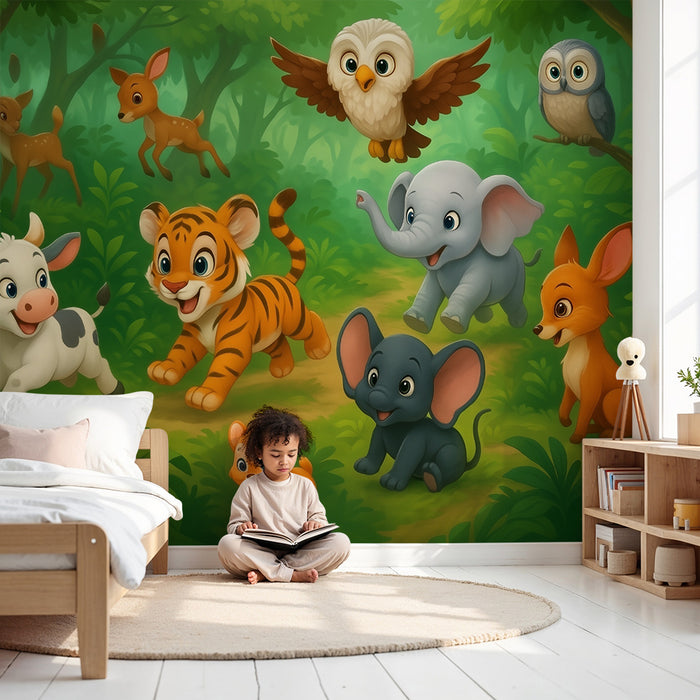 Papel pintado infantil | Aventura de animales del bosque